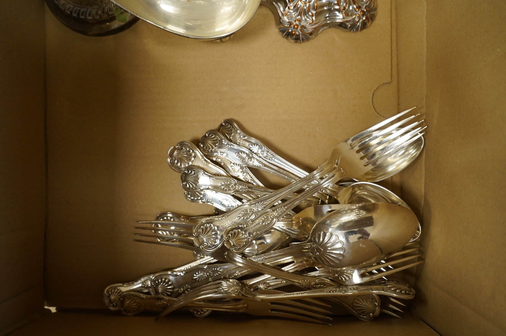 A pair of George III Old Sheffield plate candlesticks Mappin & Webb tea service